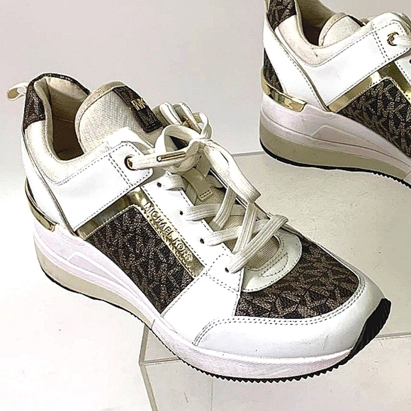 Michael Kors Women's White and Brown Sneakers 9.5 Height Shoes - Picture 1 of 6